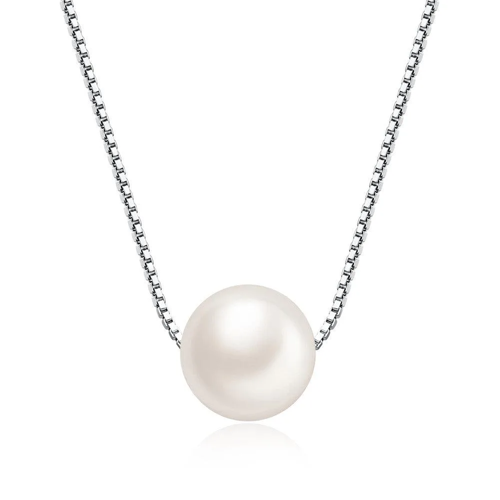 Mabella Fashion Mabella Fashion 8.0 mm White Freshwater Cultured Pearl Pendant Necklace 925 Sterling Silver 18" Chain — product photo