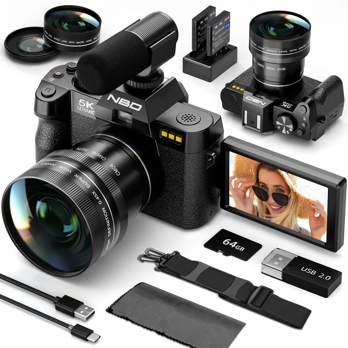 G-Anica G-Anica 5K 64MP Dual-Lens Point & Shoot Camera 180° Flip Screen Black — product photo