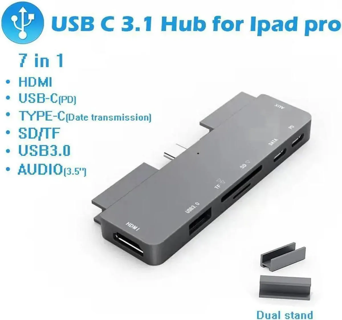 SMUGDESK SMUGDESK 6-in-1 USB C Hub 4K 30Hz USB3.0 3.5mm SD MicroSD iPad Pro 2018 2020 Surface Go — product photo