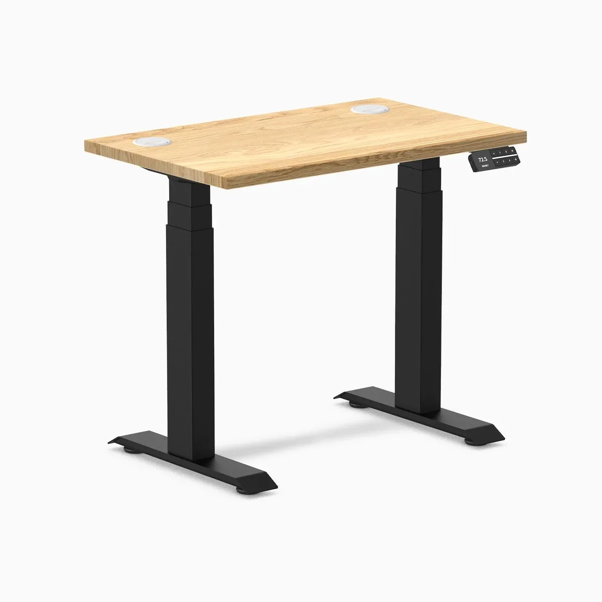 Desky Desky Dual Mini Hardwood Sit Stand Desk White Oak 32 x 20 in Matte Black office furniture — product photo