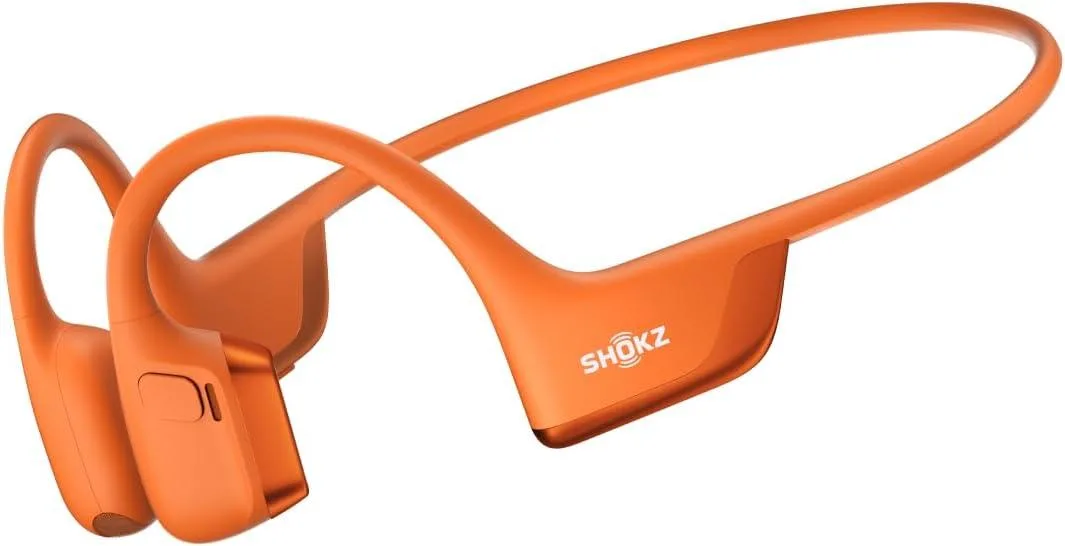 Orange open-ear bone conduction sport headphones with ear hooks