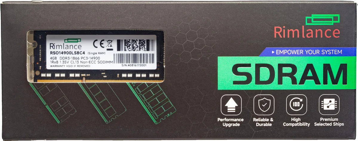 RIMLANCE RIMLANCE RSO14900LS8C4 4GB 1.35V DDR3 1866MHz SODIMM 1RX8 — product photo