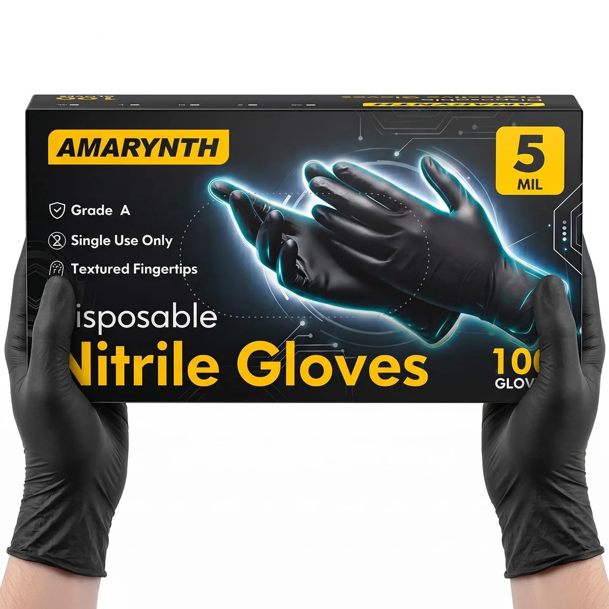  Amarynth Black Nitrile Disposable Gloves Large 100 Count — product photo