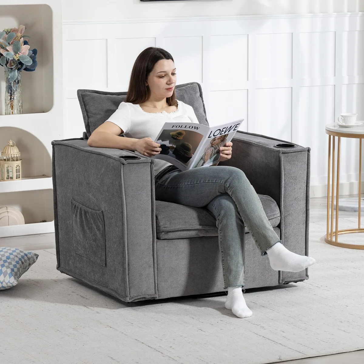 VANBOW VANBOW 32 Inch Swivel Accent Chair Grey — product photo
