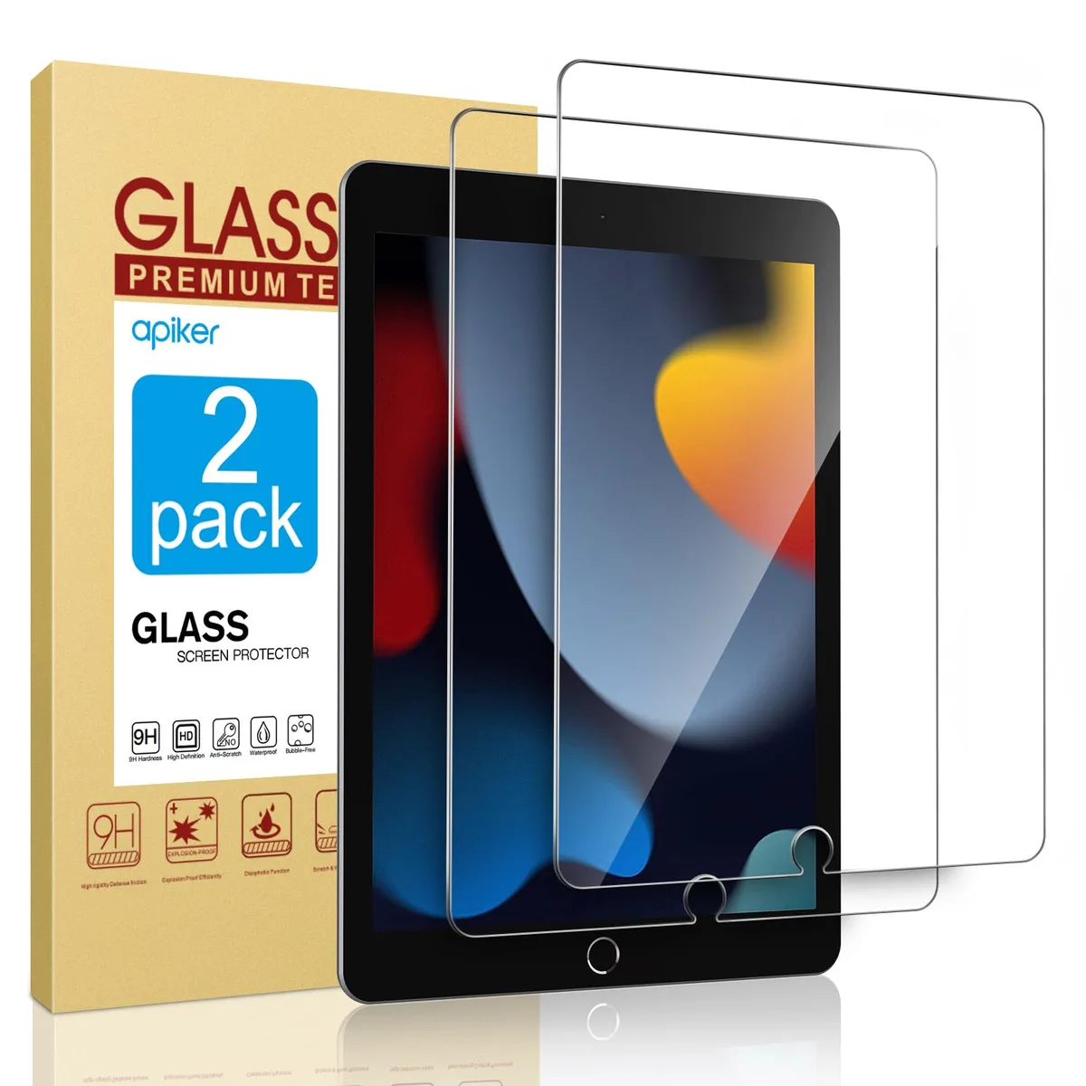  apiker Tempered Glass Screen Protector 2 Pack for iPad 7th/8th/9th Gen 10.2 inch — product photo