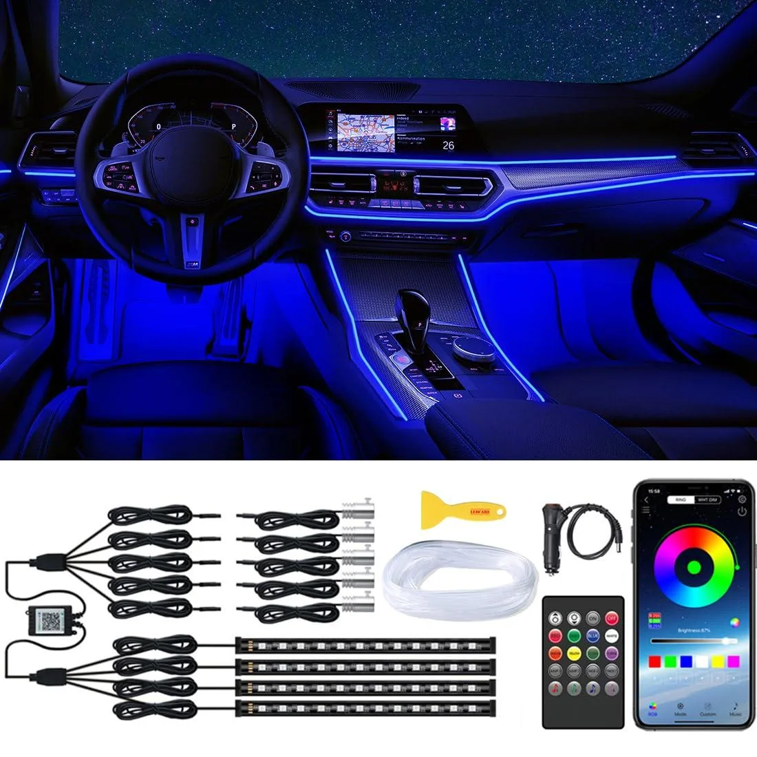  LEDCARE 9-in-1 RGB Ambient Lighting Kit, APP/Remote Control, Automotive Specialty Lighting — product photo