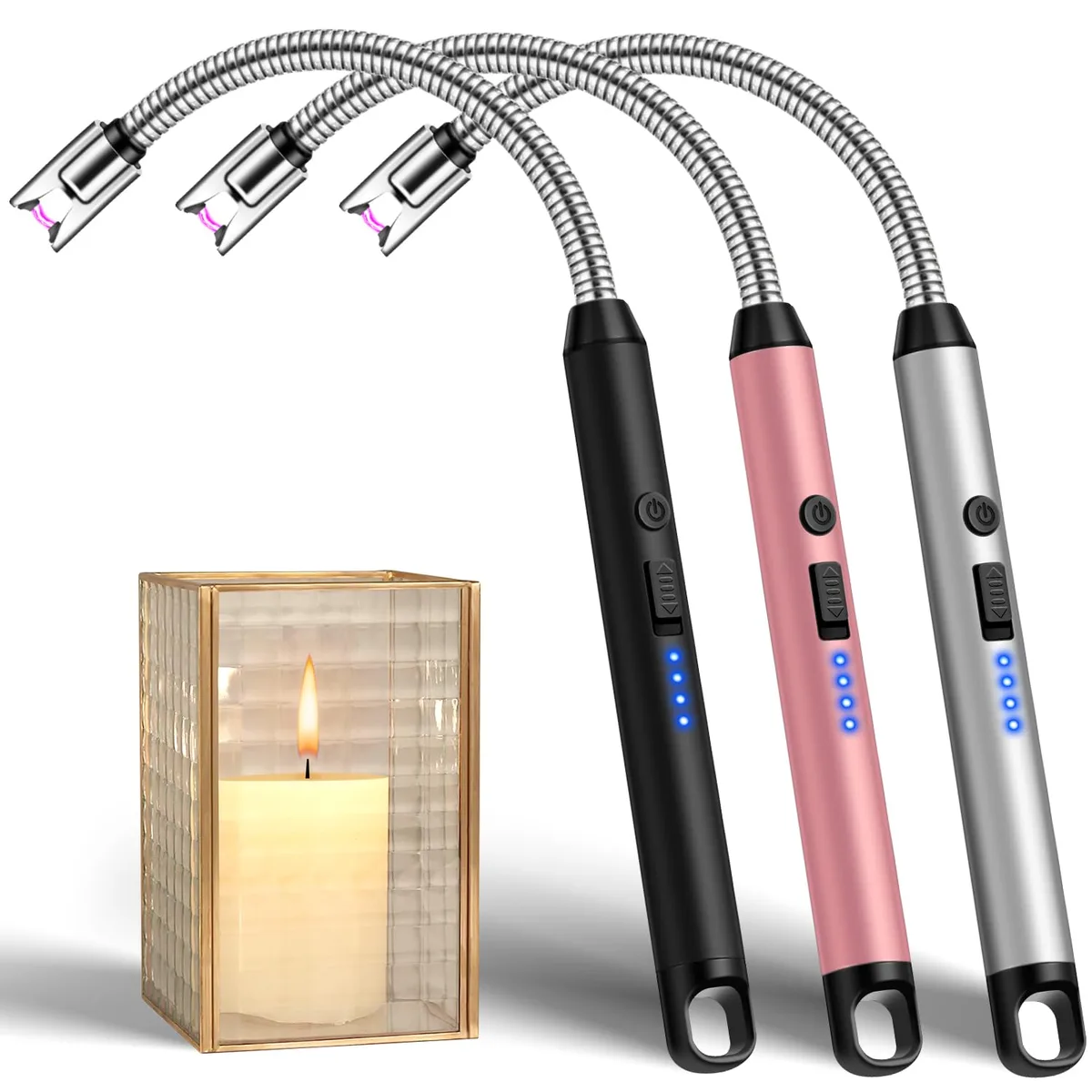  LcFun 3 Pack Arc Lighter USB Rechargeable 10 in Gold — product photo