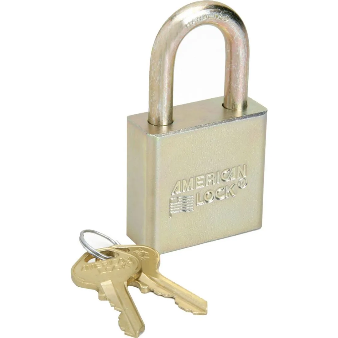 Silver rectangular steel padlock with boron shackle and zinc chromate finish