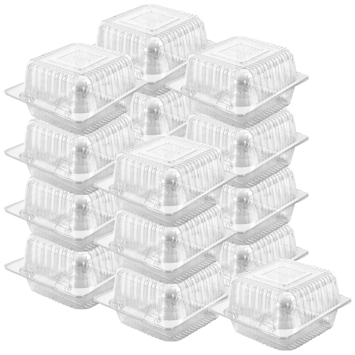 Stack of 50 clear hinged clamshell containers, rectangular with snap-lock lids