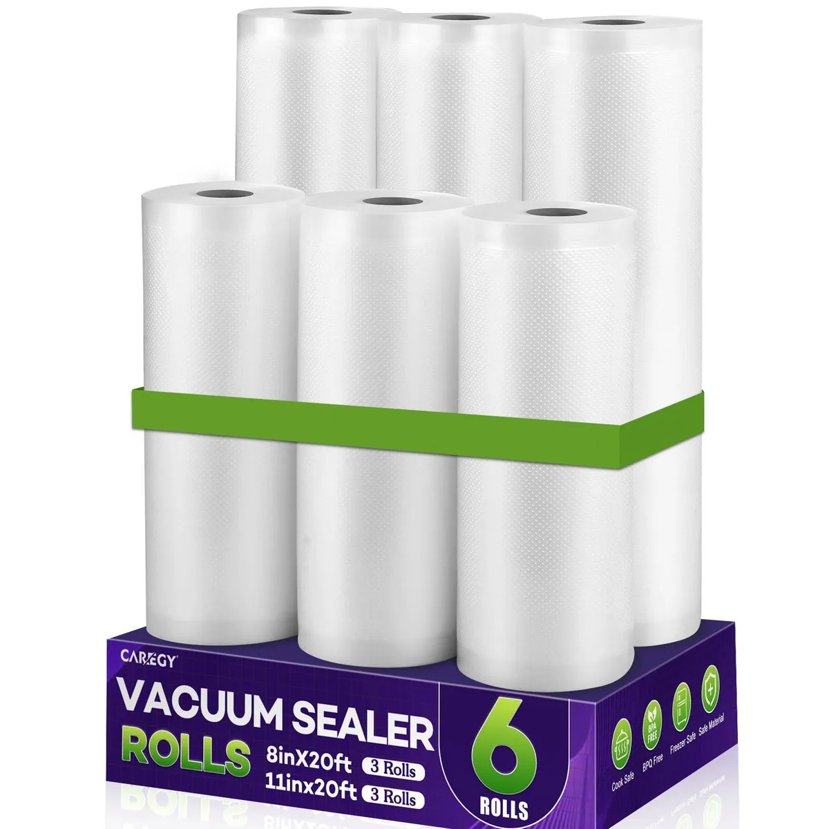  CAREGY Vacuum Sealer Bag Rolls 6 Pack 8in 11in 120ft BPA Free — product photo