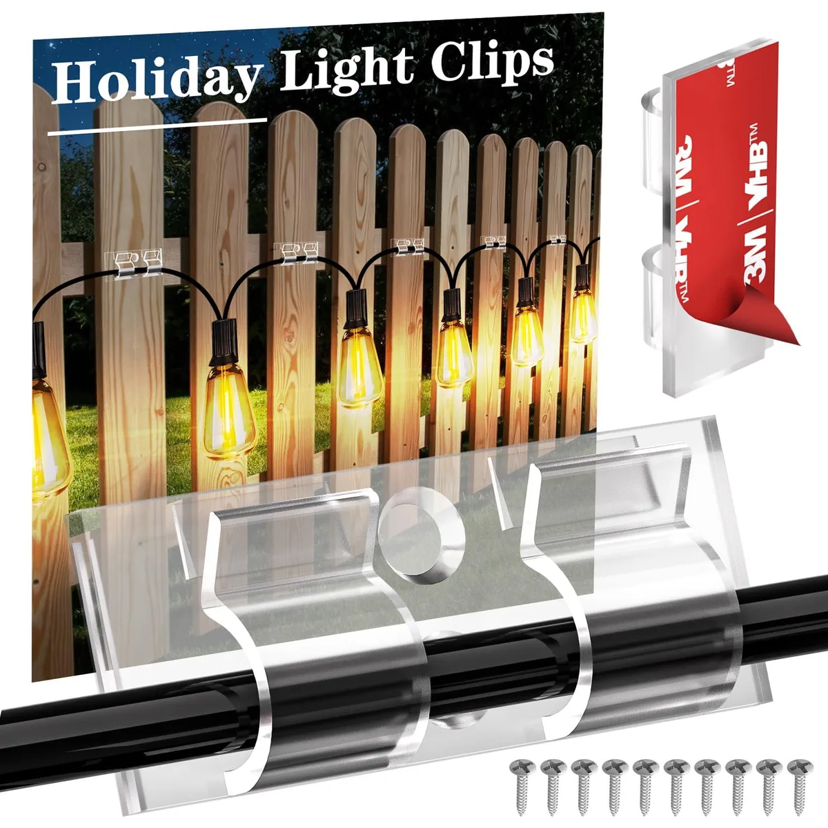 Clear adhesive hooks for string lights, thirty pieces