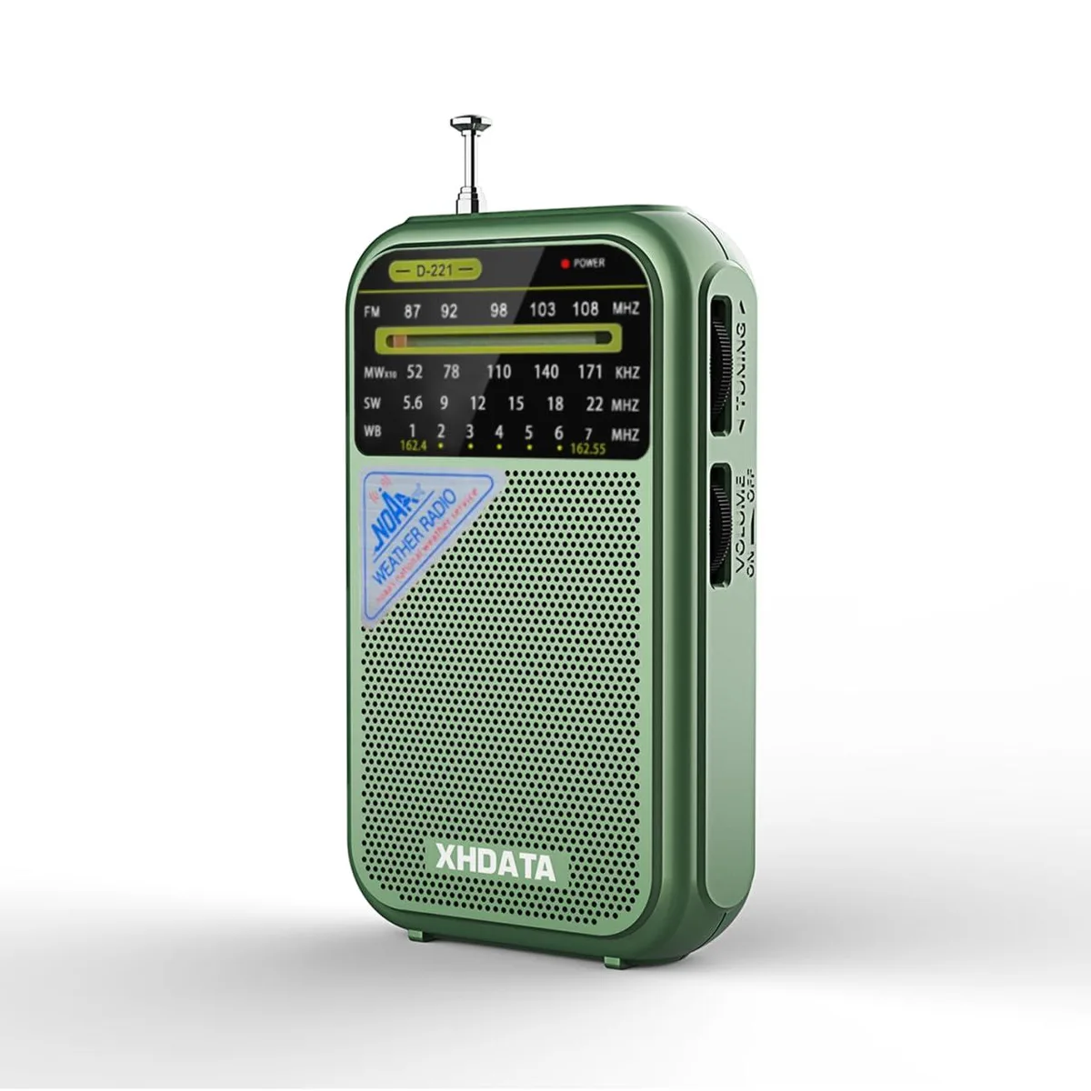  XHDATA D221-GR AM FM Shortwave NOAA Weather Radio Green — product photo