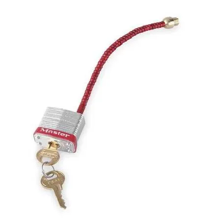 Red steel circuit-breaker padlock with cable shackle
