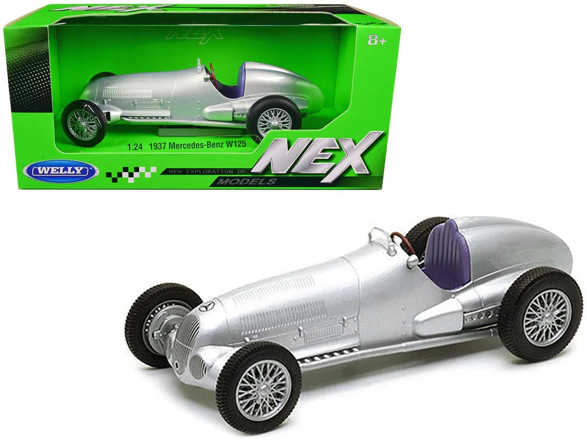 Welly Diecast Welly Diecast 1937 Mercedes-Benz W125 Silver Metallic NEX Models 1/24 Hobby Collectible — product photo