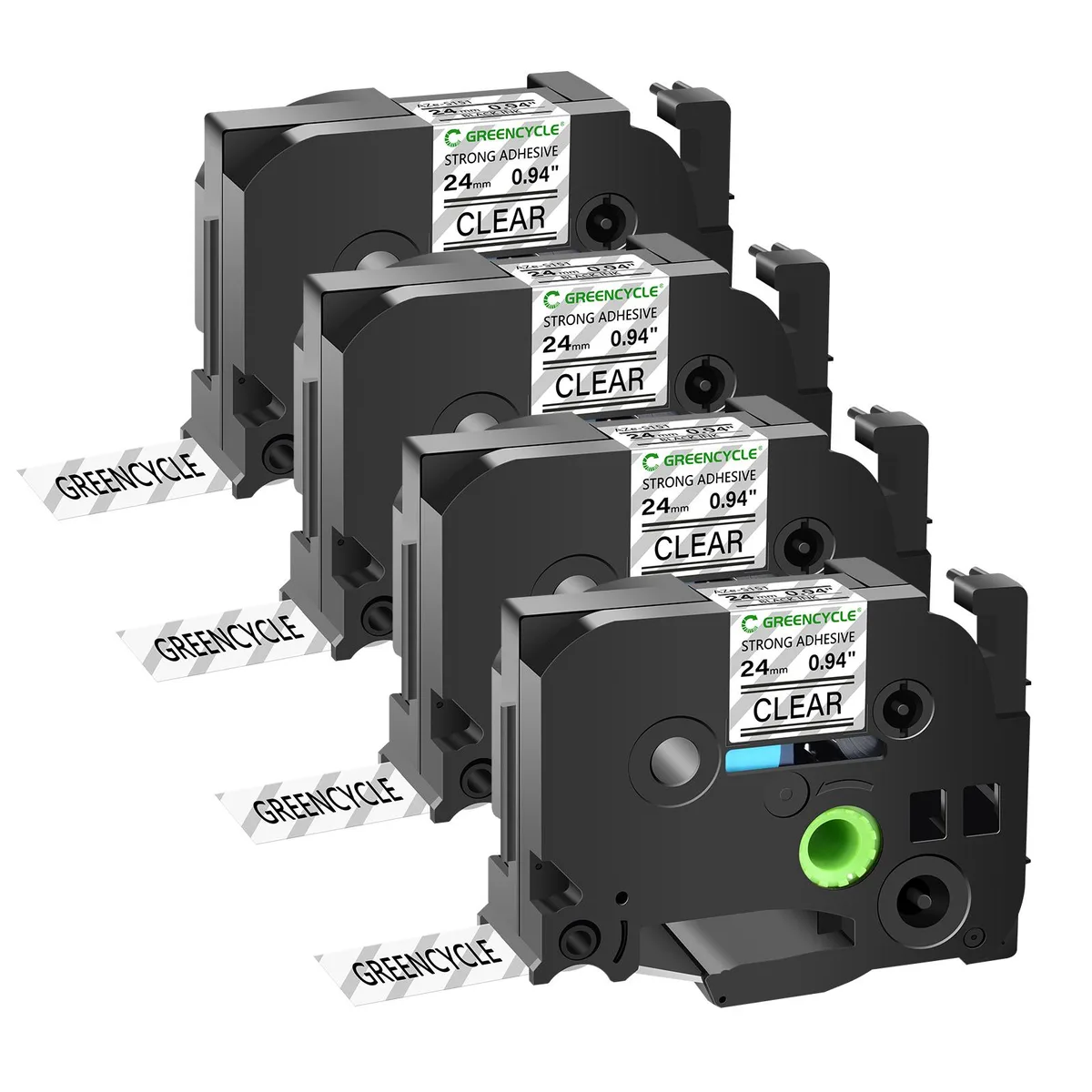GREENCYCLE GREENCYCLE TZe-S151 24mm 26.2ft Black on Clear labelmaker tape 4 pack — product photo