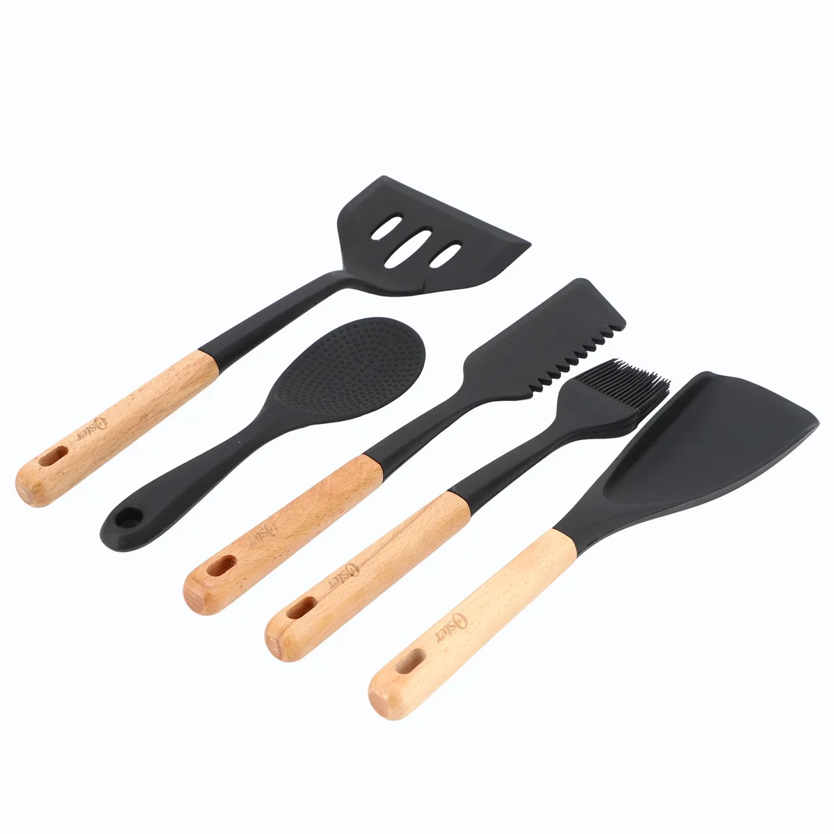 OSTER OSTER 510122512M 5 Piece Silicone Wood Cooking Utensil Set Black — product photo