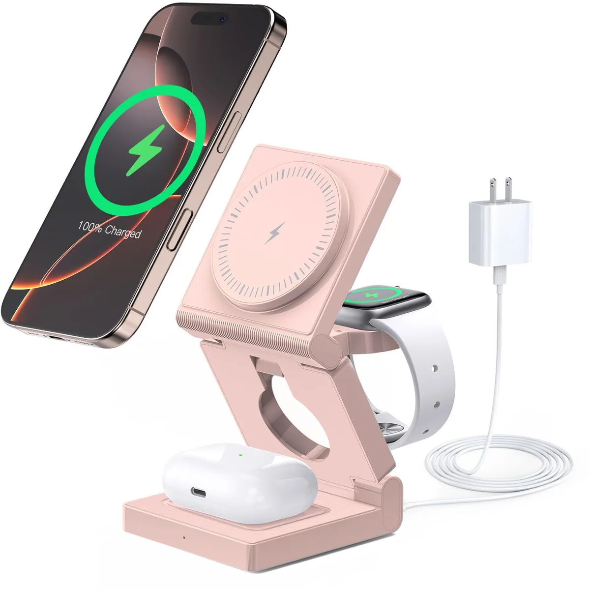KEHIPI KEHIPI G936-06 3-in-1 Wireless Charger 15W Pink — product photo