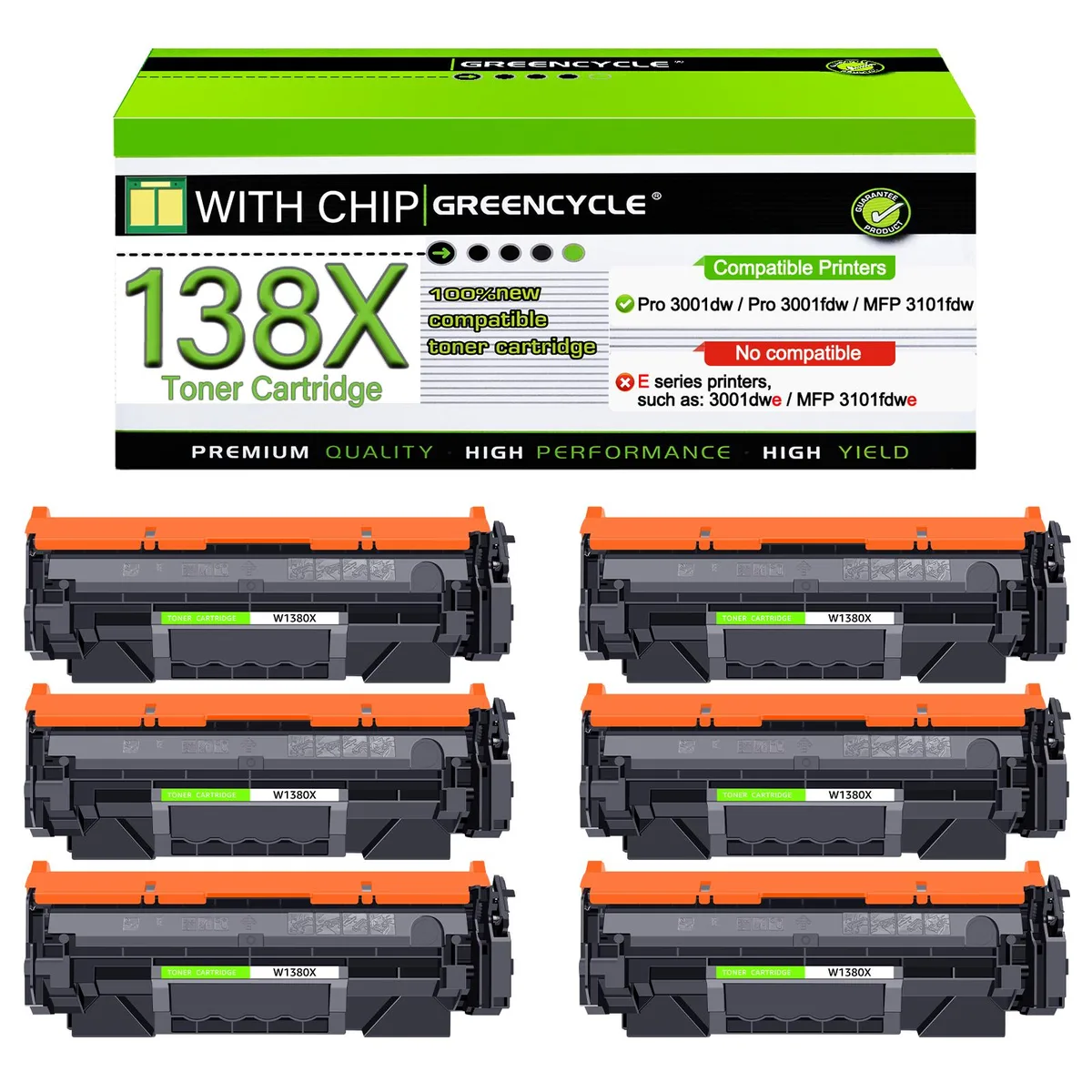 GREENCYCLE GREENCYCLE W1380X toner cartridge 6-pack black 4000 pages — product photo