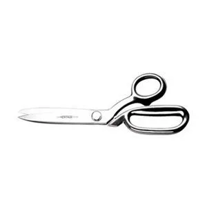 Bent trimmer scissors with large lower ring, knife-edge blades, chrome over nickel finish, 11-inch overall length