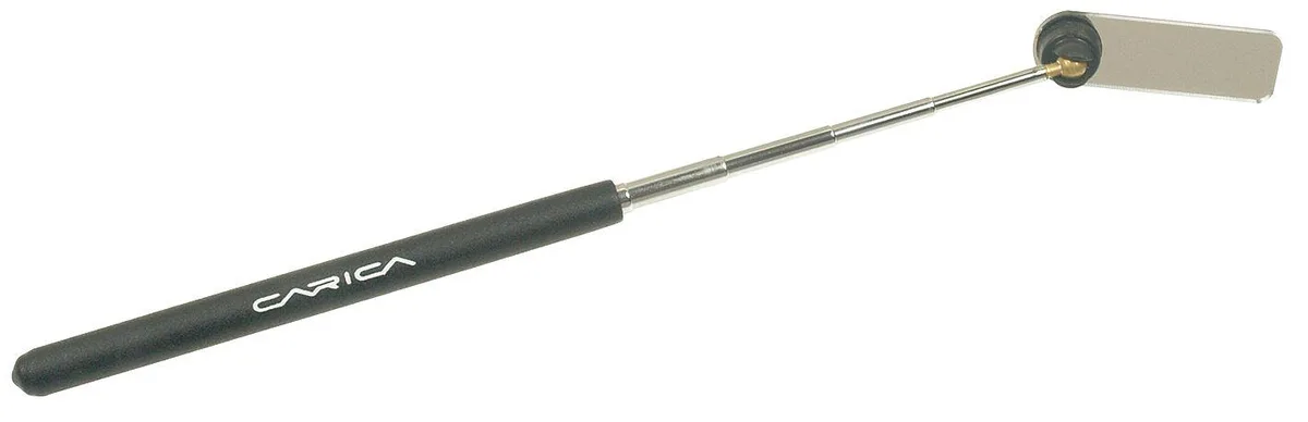 Rectangular acrylic mirror on a telescoping stainless shaft, 7 in compressed, 27 1/2 in extended