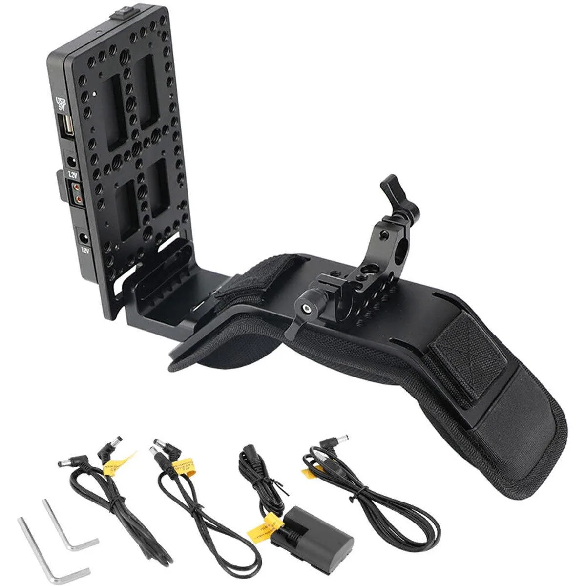 Camvate Camvate Shoulder Mount V-Lock Power Splitter 15mm Dual-Rod Clamp Camcorder Accessory — product photo