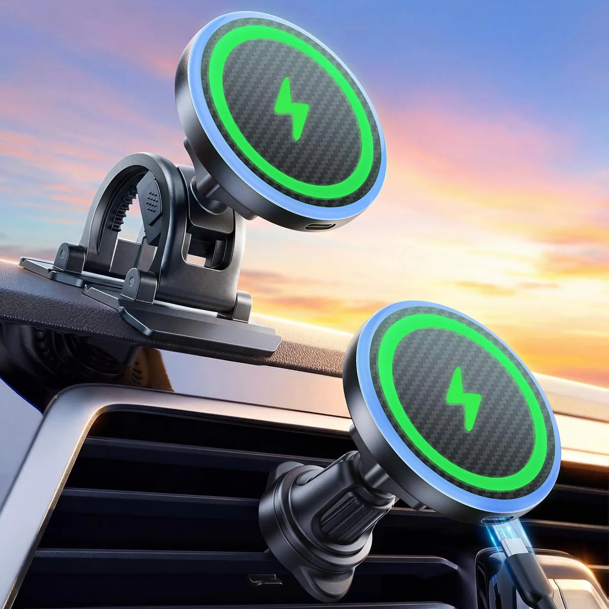  Estbuc X21 15W MagSafe Car Mount Charger Black &amp; Carbon Fiber — product photo