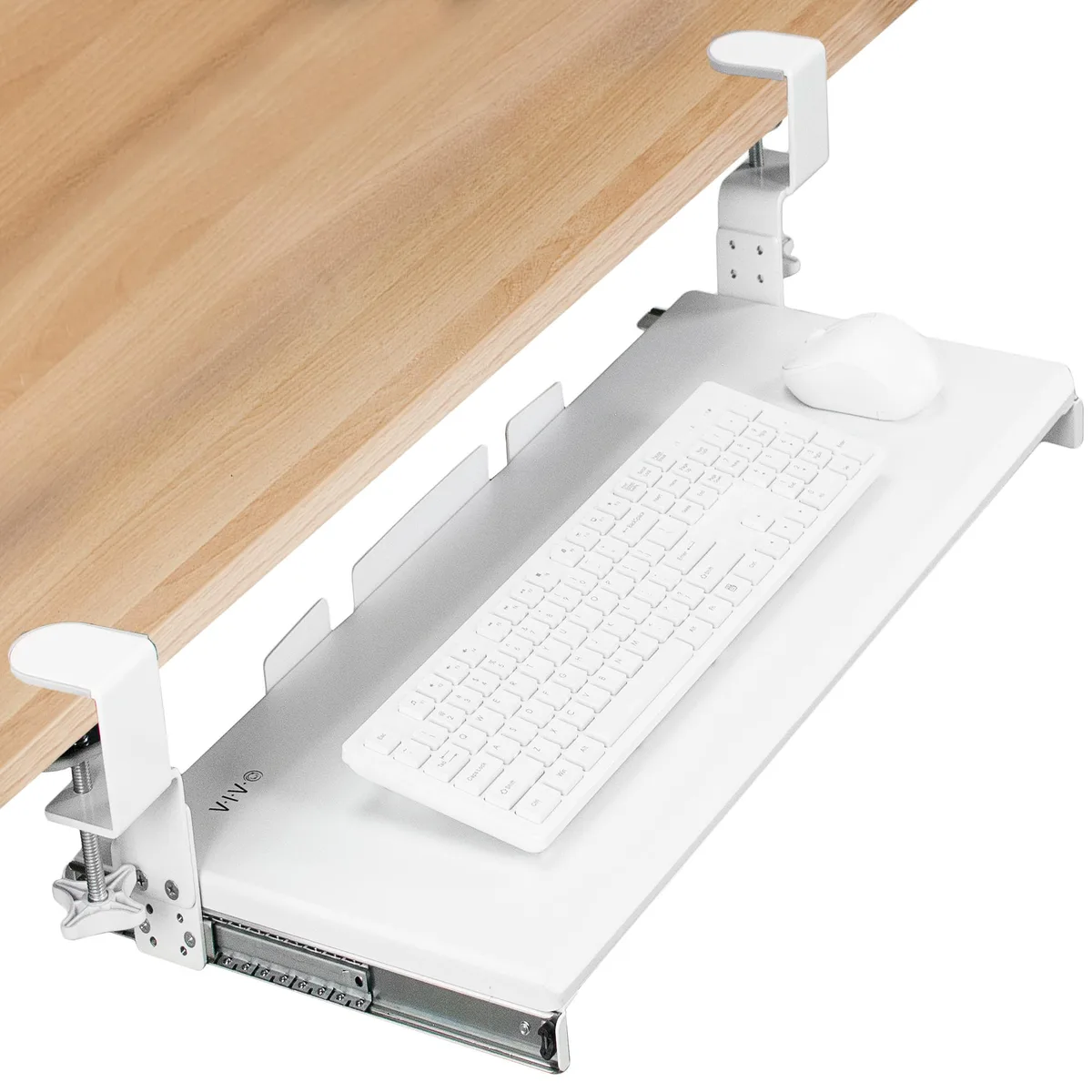 VIVO VIVO White Clamp-on Height Adjustable Keyboard Tray 26.8" 33" 8.5" 2.4" 1.75" 11 lbs — product photo