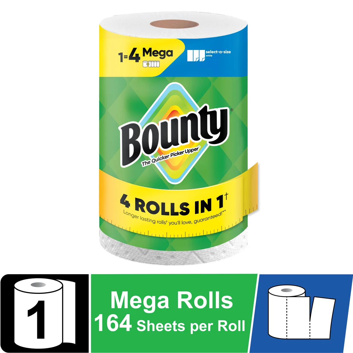 None Continuous None Continuous Bounty Select-A-Size White Paper Towels 1 Mega Roll 164 Sheets — product photo
