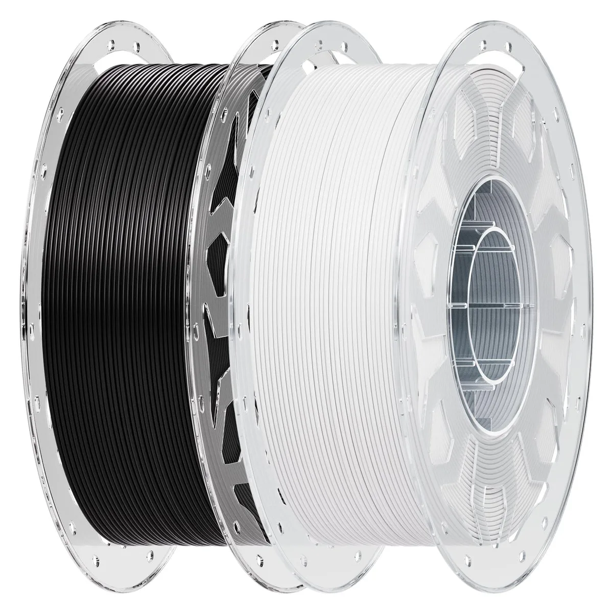 Two 1 kg spools of black and white 1.75 mm PLA filament
