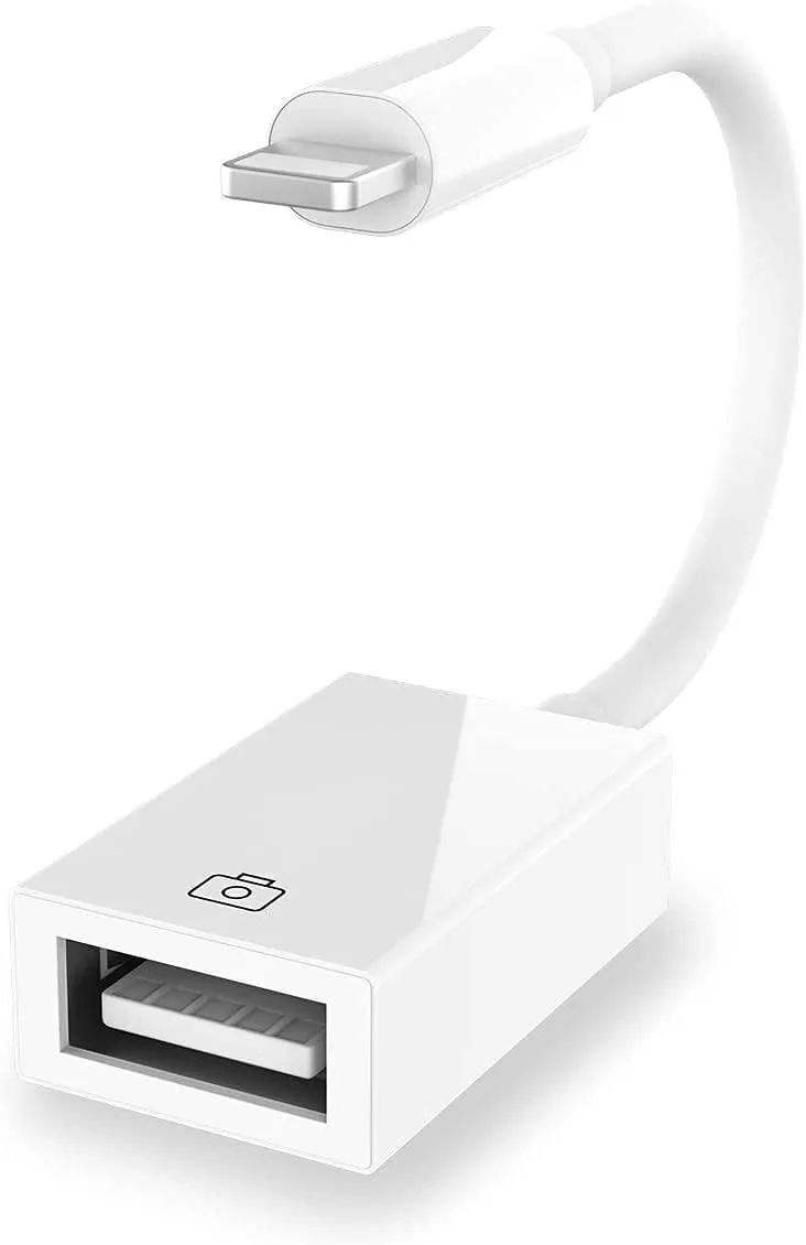 White Lightning to USB 3.0 adapter with short cable and female USB port