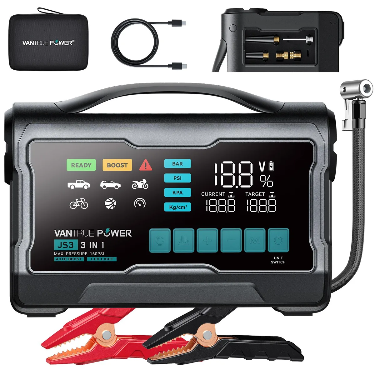 Vantrue Vantrue Power JS3 24000mAh Jump Starter Air Compressor 3250A 65W PD 160PSI — product photo