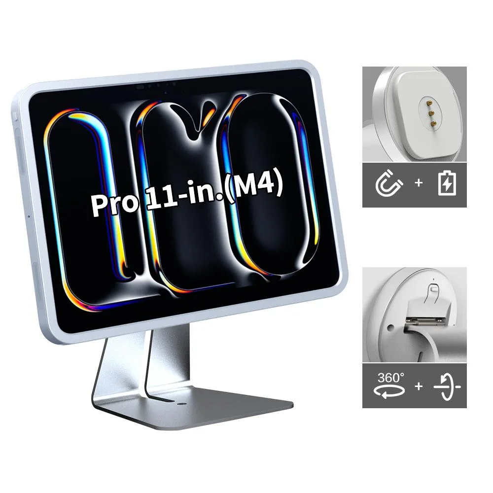 EMONITA EMONITA Magnetic Stand with Charging Case A11 for iPad Pro 11-Inch (M4), Silver/White — product photo