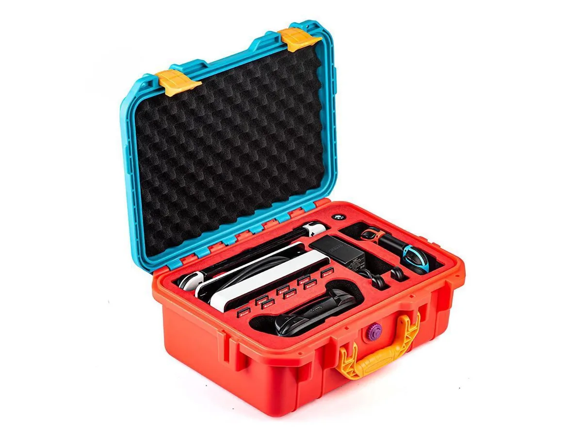 Red hard-shell case with moulded foam interior, 13.1 inch