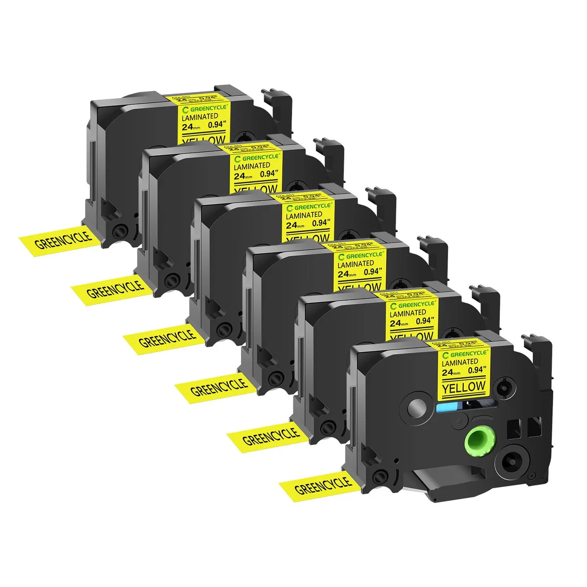 GREENCYCLE GREENCYCLE TZe-651 24mm Black on Yellow Laminated Tape 6 Pack — product photo