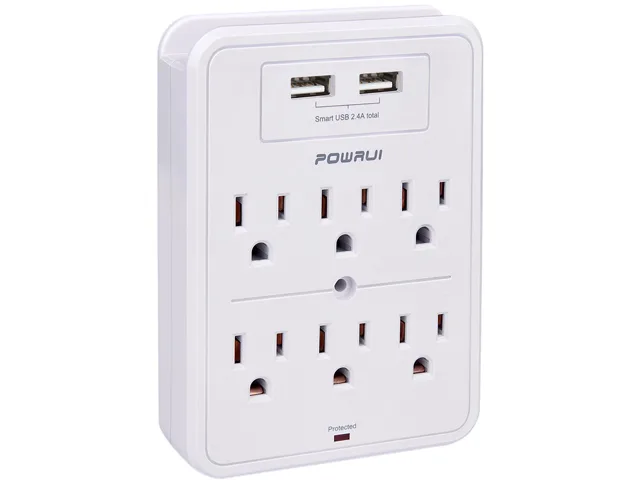 POWRUI POWRUI AHR-363 Surge Protector 6 Outlet 1680J 2 USB 2.4A White — product photo