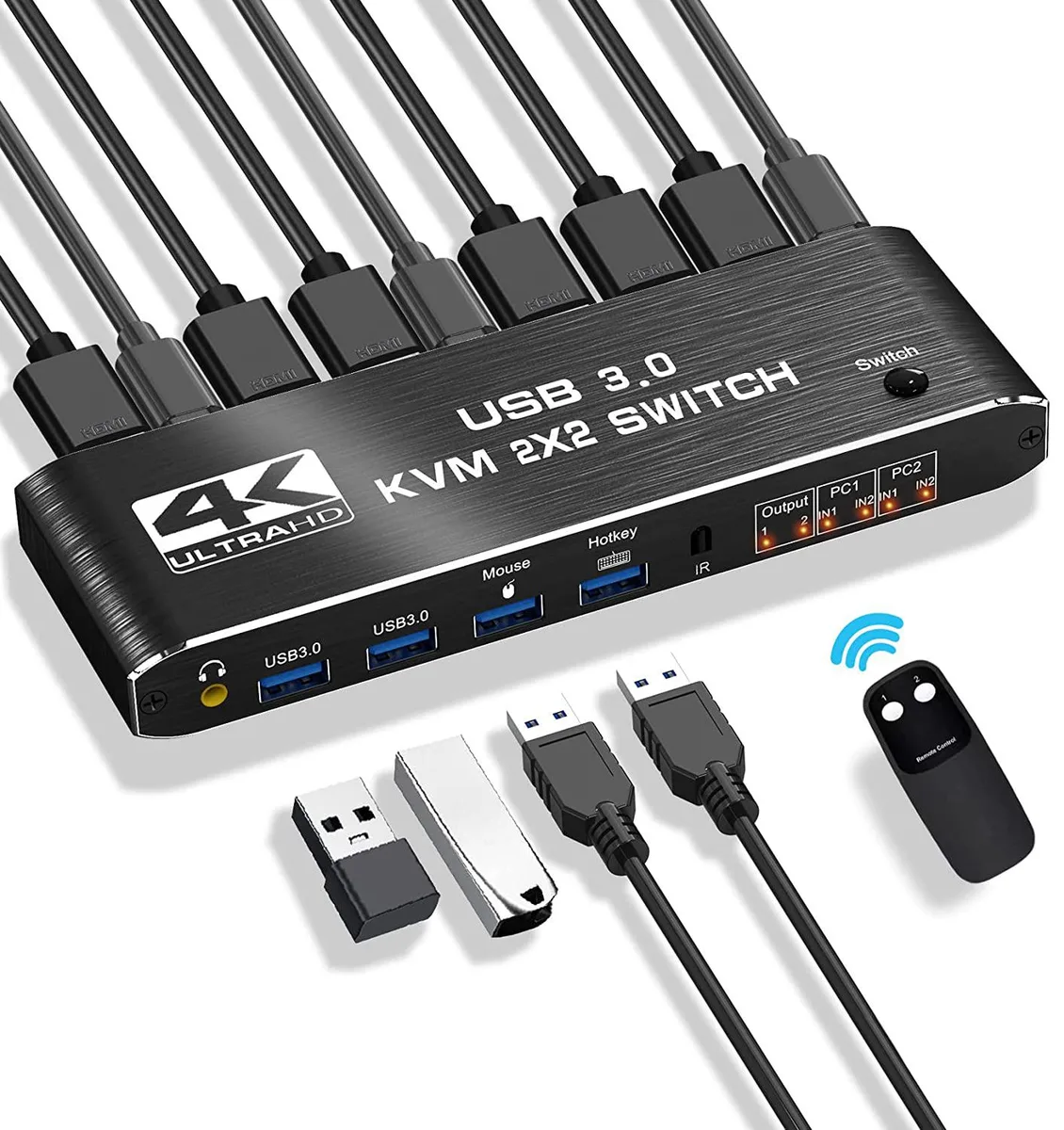 FOCUSTEC FOCUSTEC 2-Monitor 2-Computer KVM Switch 4K 60Hz USB 3.0 — product photo