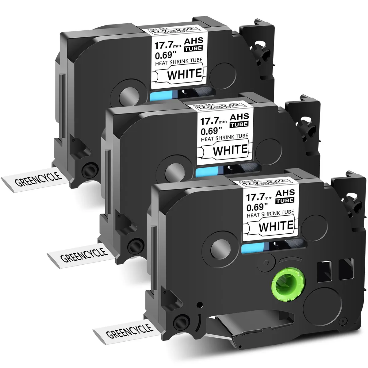 GREENCYCLE GREENCYCLE AHS-241 3-pack heat-shrink label tapes 17.7mm 1.5m black on white — product photo