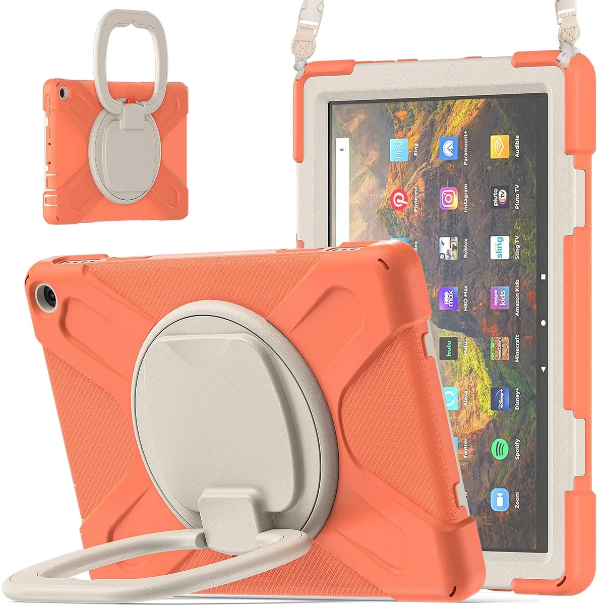 GSM Outdoors GSM Outdoors 360° Rotation Case for Fire HD 10 11th Gen 2021 Orange 2 in 1 accessory — product photo