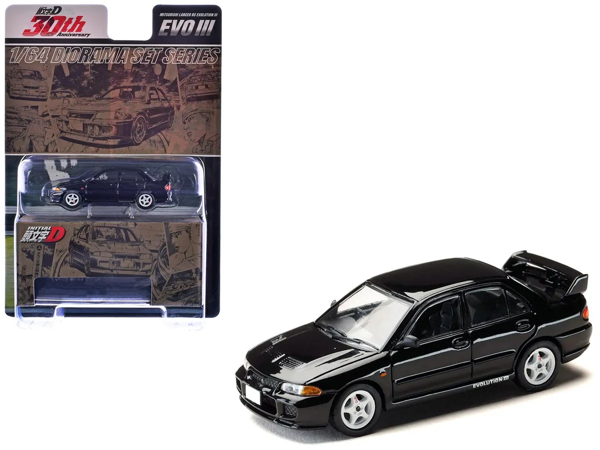 HOBBY JAPAN HOBBY JAPAN Mitsubishi Lancer Evo III RHD Black Initial D 1/64 Diorama Set — product photo