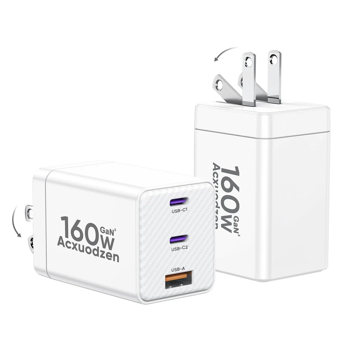 Acxuodzen 2 Pack 160W 3-Port GaN USB C Charger White — product photo