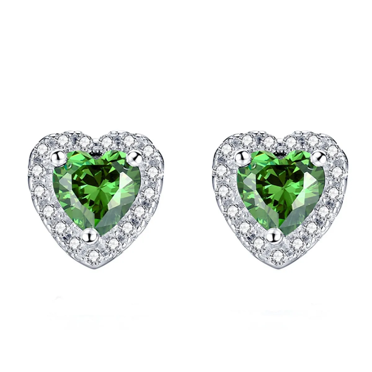Mabella Fashion Mabella Fashion Heart Simulated Emerald Stud Earrings 925 Silver .5ct — product photo
