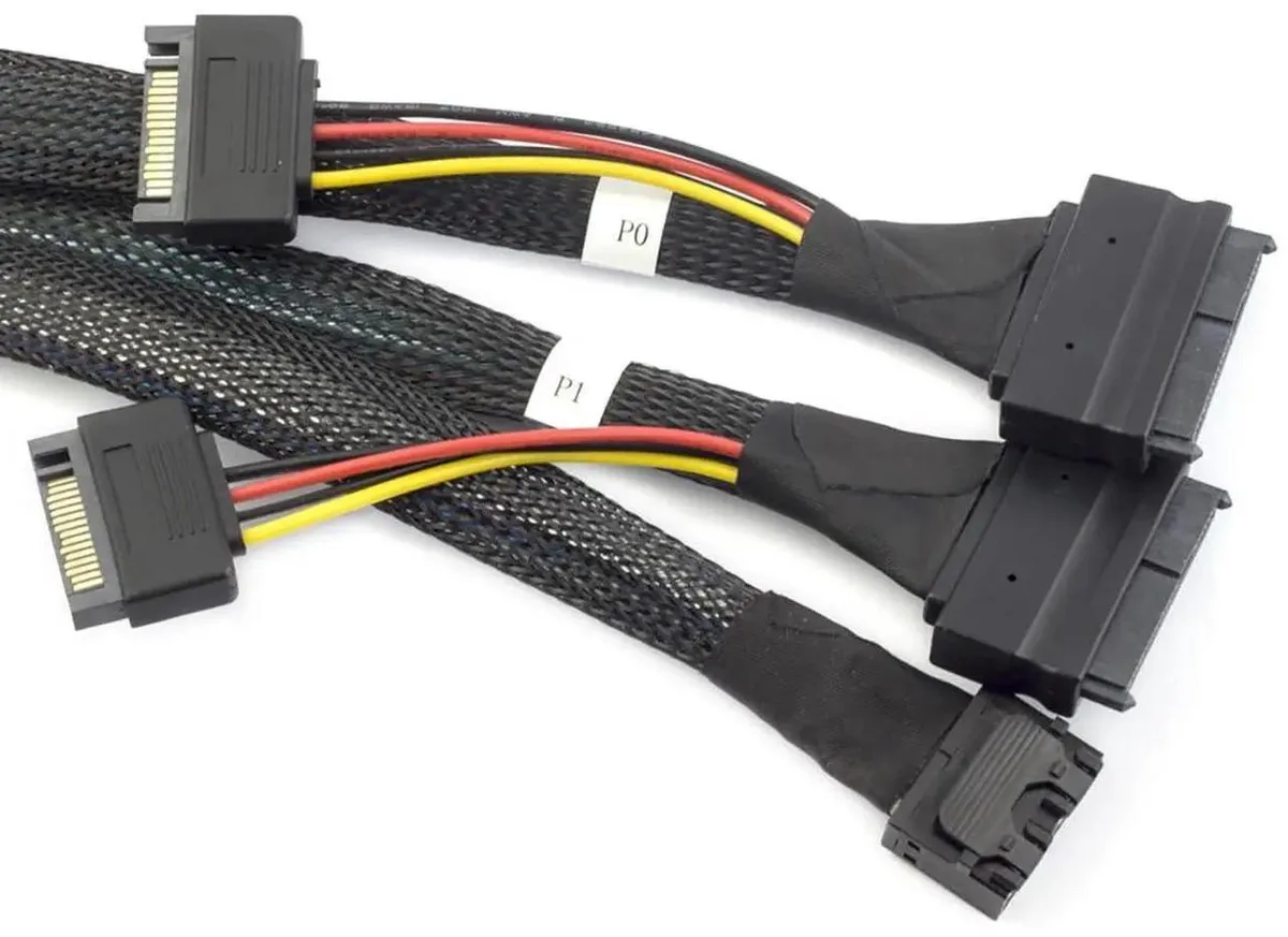 Vszerda Vszerda Mini SAS HD 8643 4i to Dual SAS 8639 SATA 15-Pin Cable 12Gbps 32AWG 1m — product photo