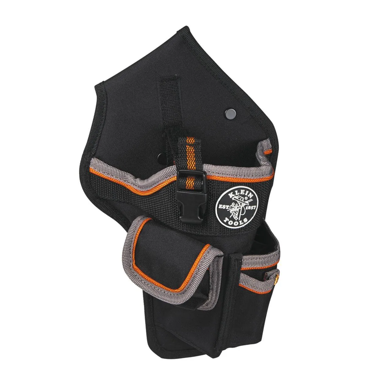Black and orange drill pouch with eight pockets and securing strap