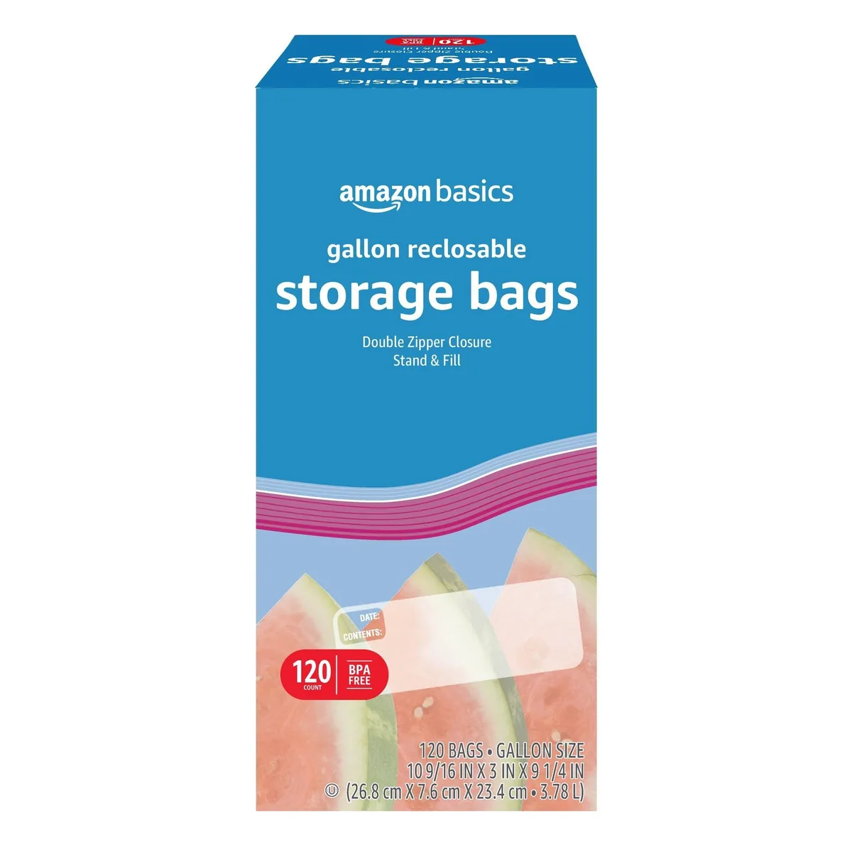 Clear plastic gallon food storage bags with double zipper and stand-up base, 120 count