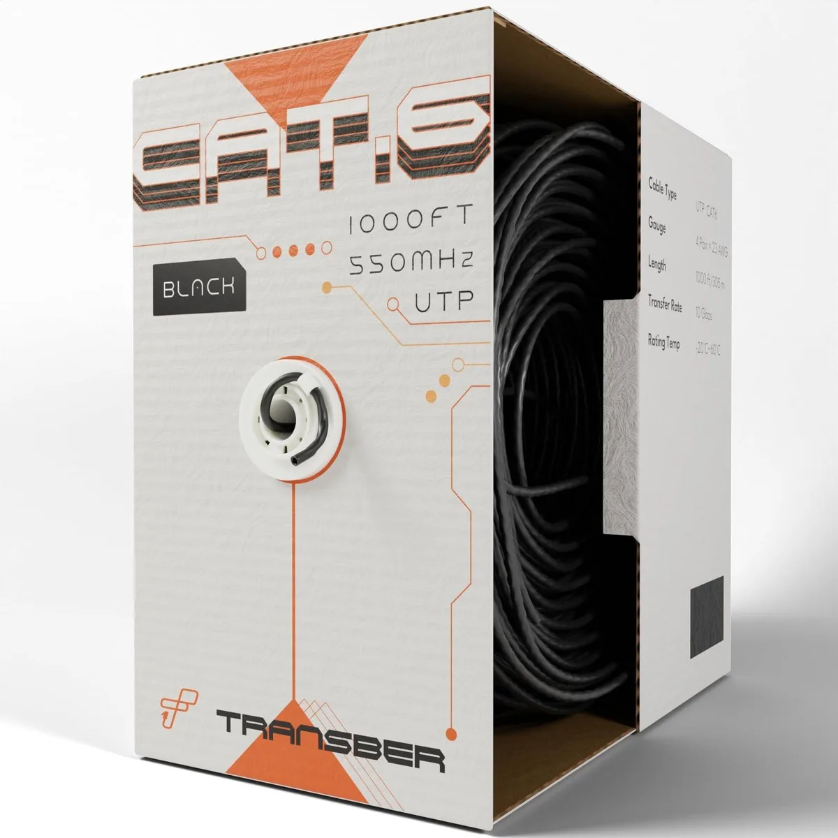 Black Cat6 ethernet cable in 1000ft pull box