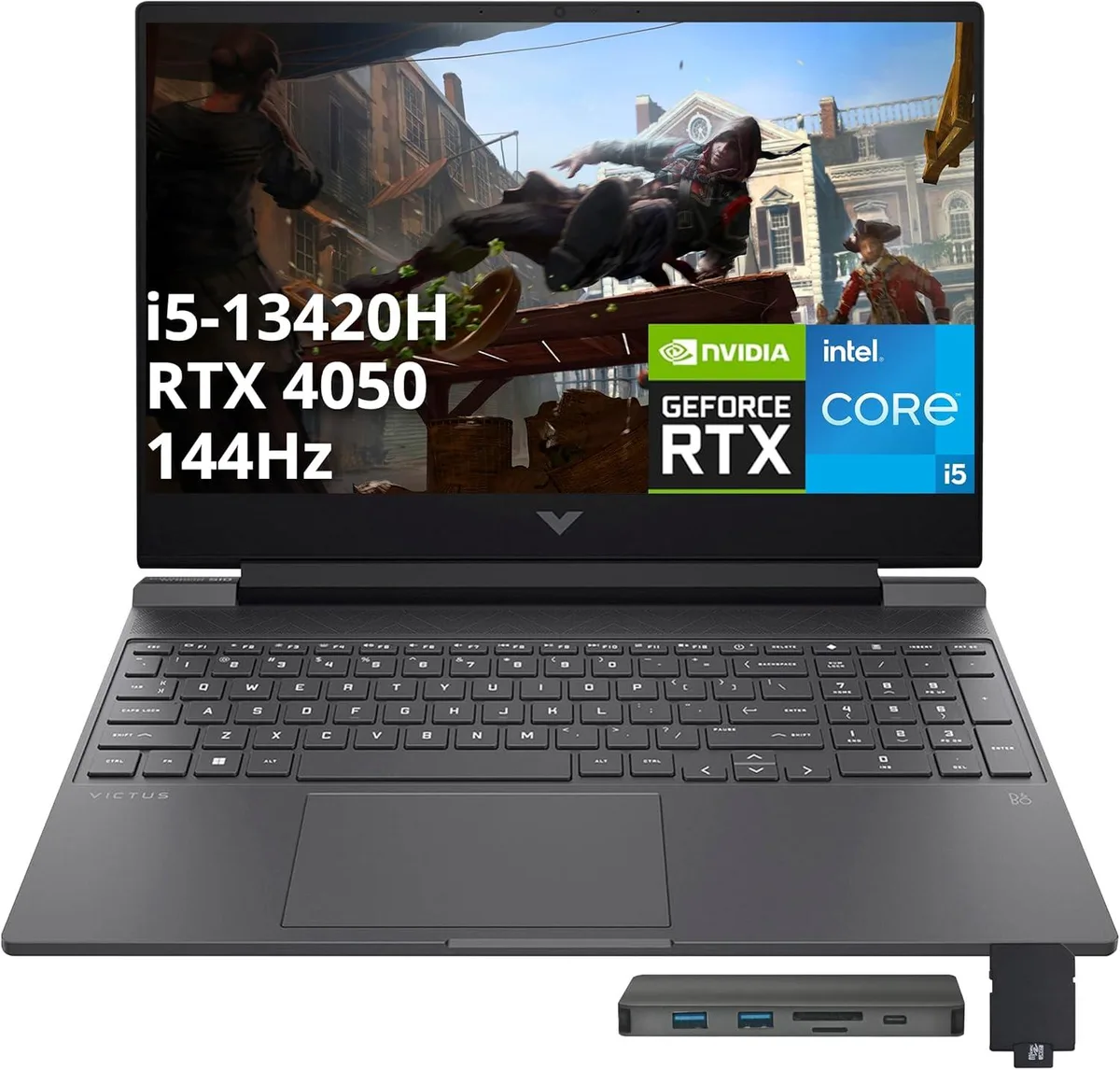 HP HP Victus 15.6" 144Hz FHD Gaming Laptop i5-13420H 64GB 2TB RTX 4050 Mica Silver Docking — product photo