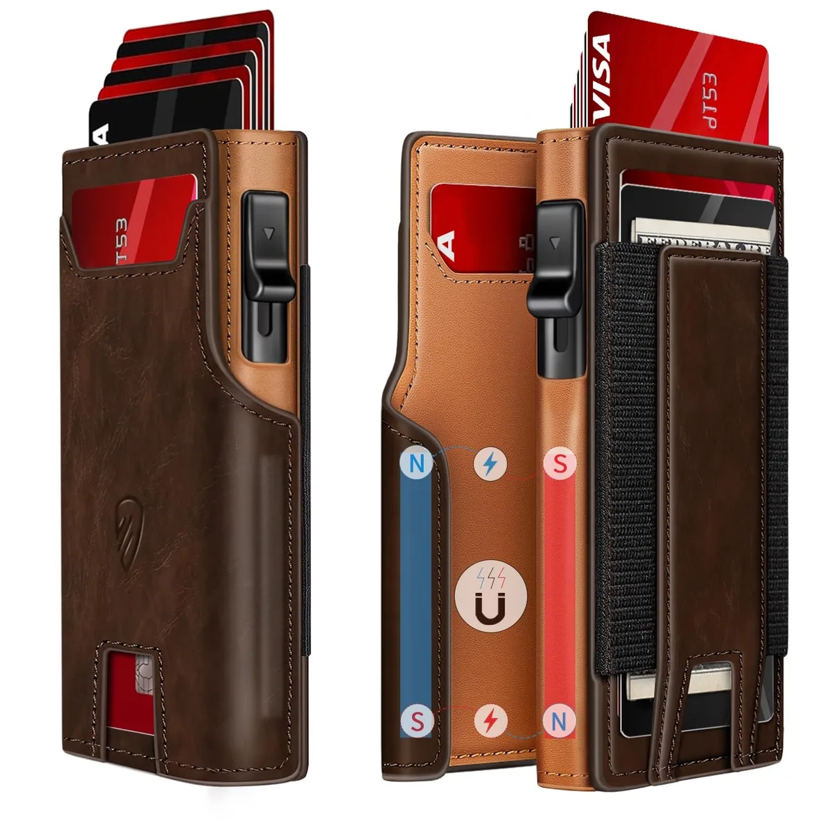 RUNBOX C02 Wallet Aluminum Leather RFID 10 Cards Brown — product photo