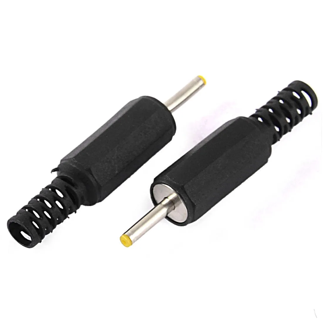 Two black and silver cylindrical plugs 46 x 10mm