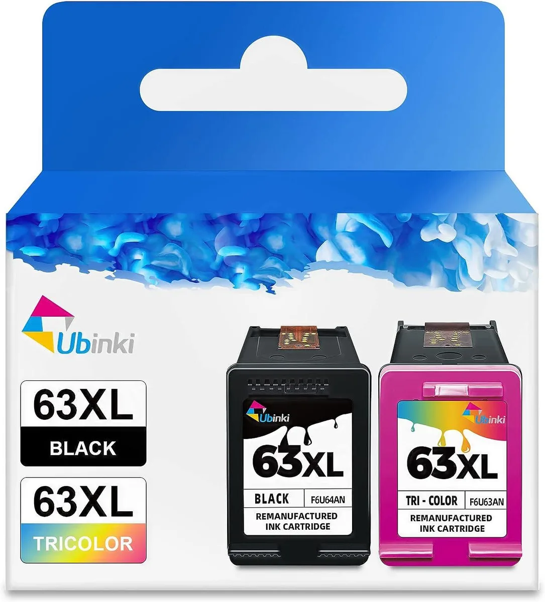 Two rectangular ink cartridges, one black and one tri-colour, in a sealed pack