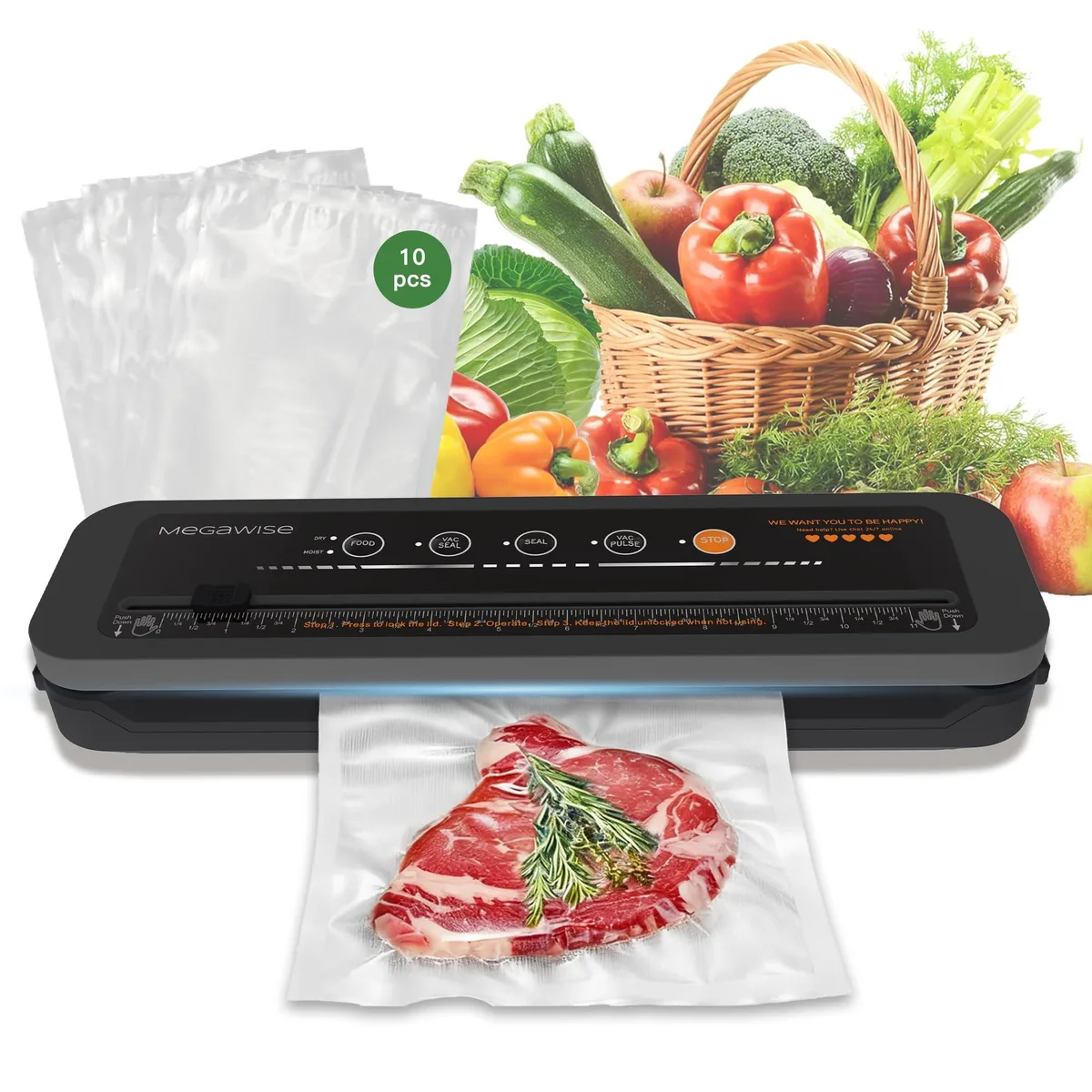  MEGAWISE VS6610 vacuum sealer 80kPa 12 inch sealing — product photo